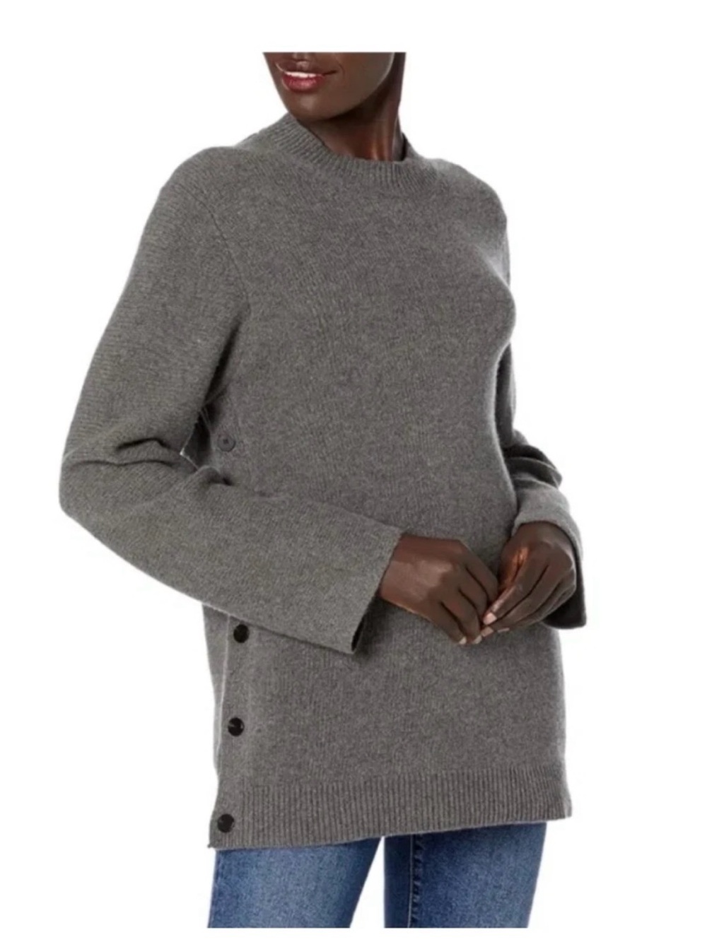 Theory Button Tunic Airy Wool Cashmere Gray Sweater Size S